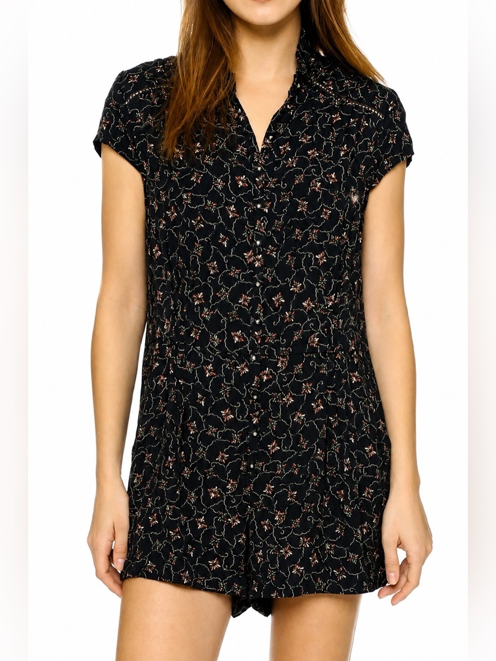 Free People black floral romper, small